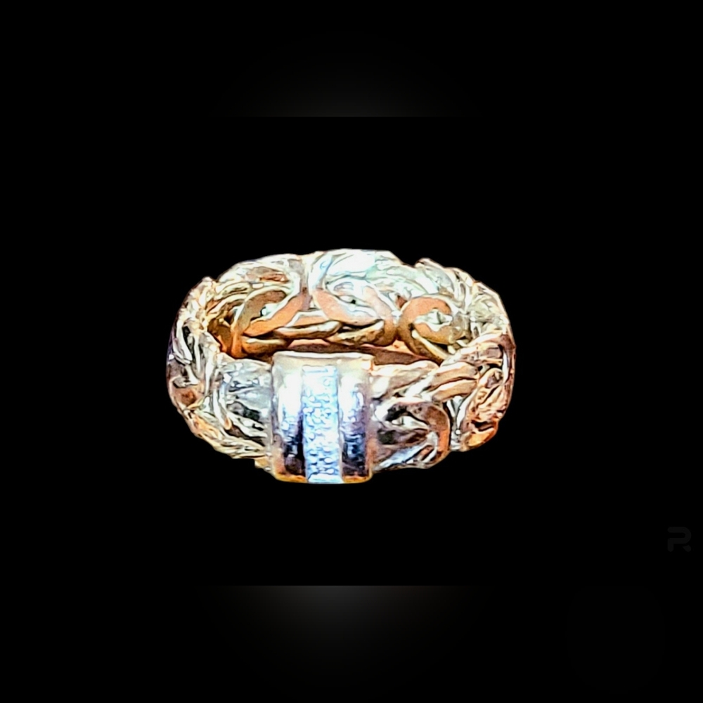 OT Sterling Silver 925 TURKEY Gold Plated Byzantine Diamond Ring 8.75 Unisex - Picture 2 of 6